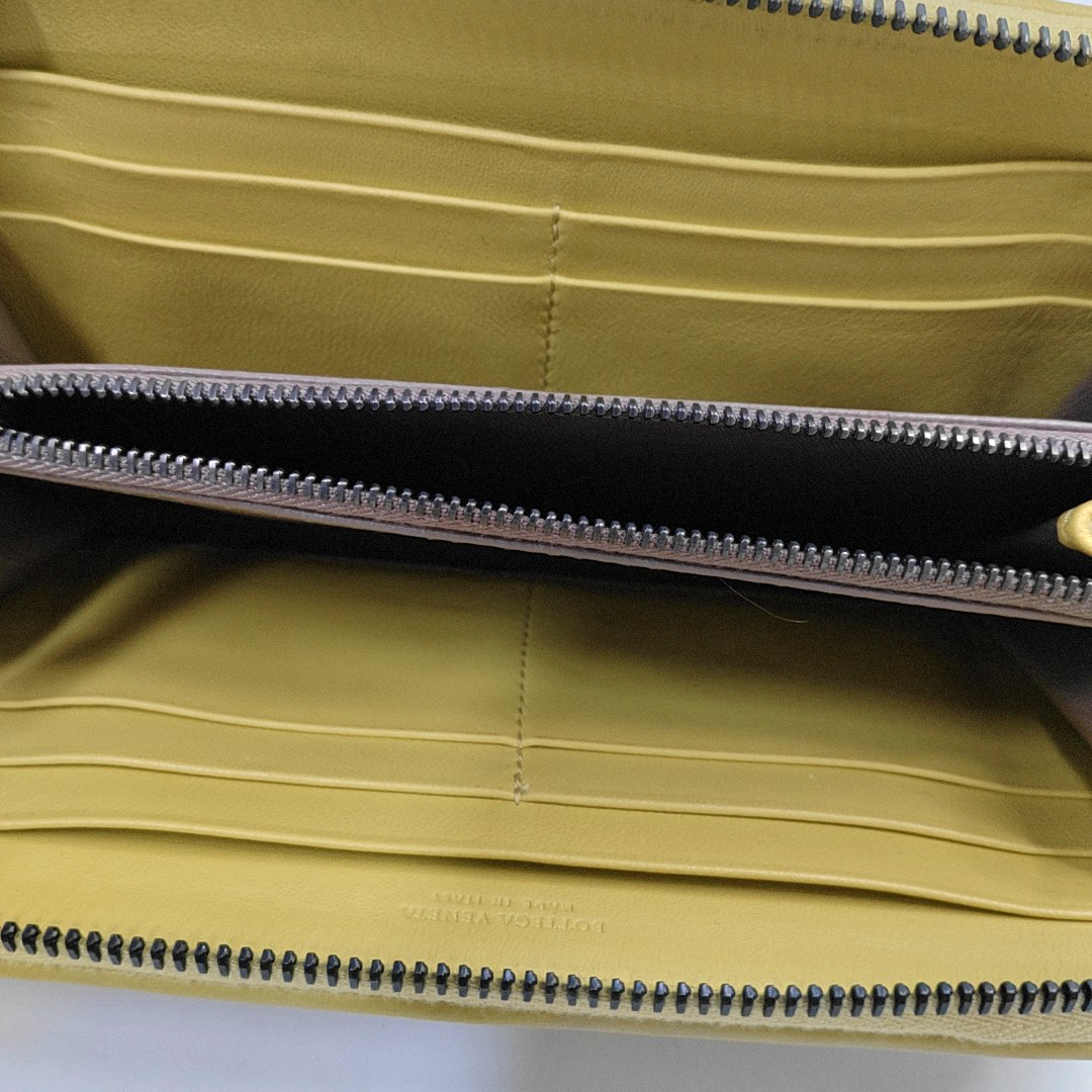 BOTTEGA VENETA Yellow Green Leather Woven Wallet Black hardware-(SKU)-952014165
