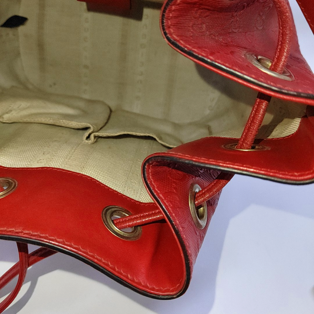 GUCCI Bucket bag Red Cowhide Monogrammed Studs Shoulder Bag Crossbody Bag Golden hardware-(SKU)-957386038