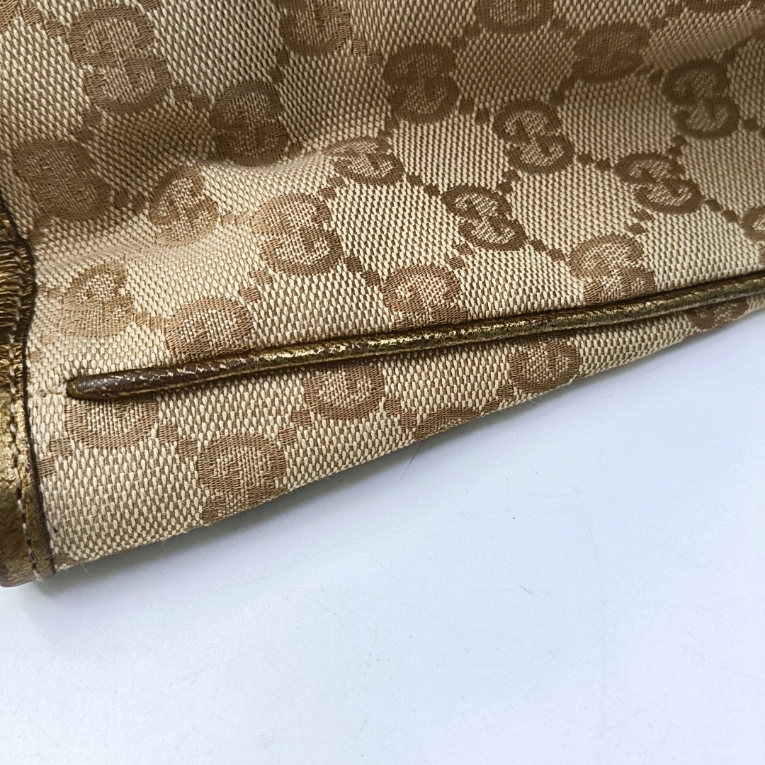 GUCCI Princy Khaki Canvas Monogram Tote Bag Single Shoulder Bag Golden hardware-(SKU)-960034961