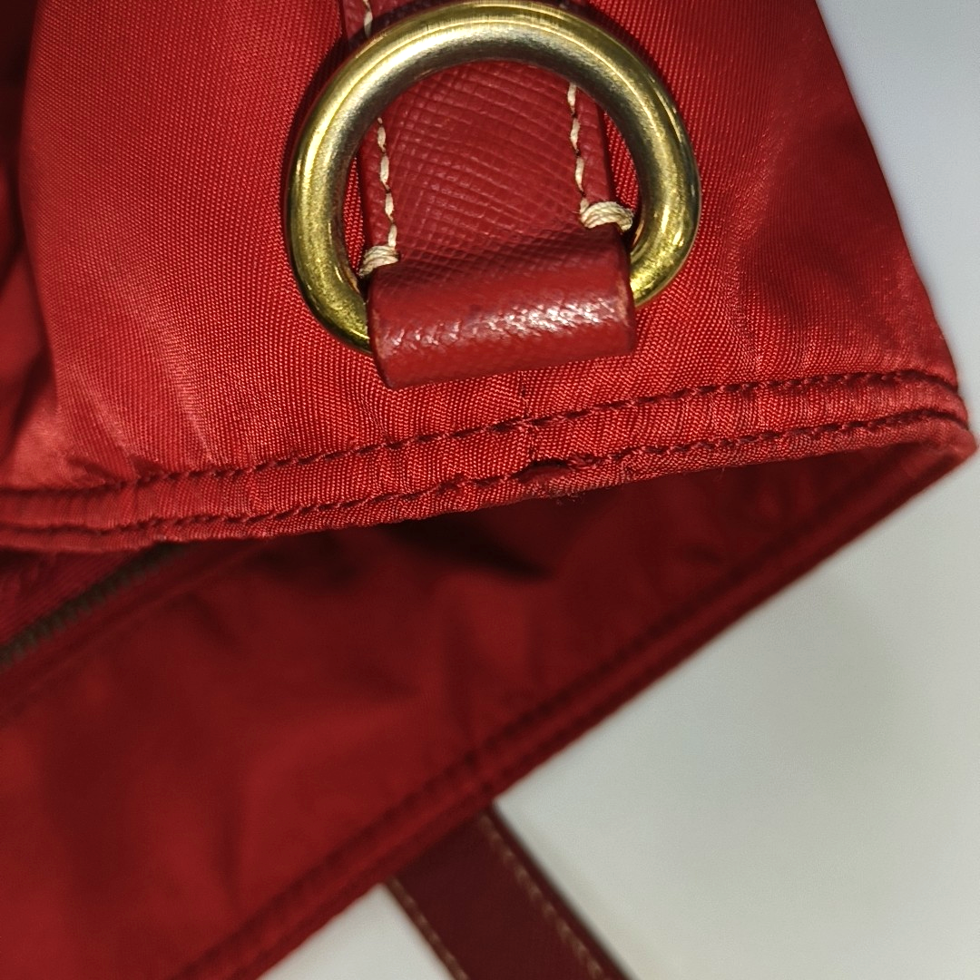 PRADA Tote bag Red Nylon Logo Single Shoulder Bag Crossbody Bag Handbag Golden hardware-(SKU)-13628648