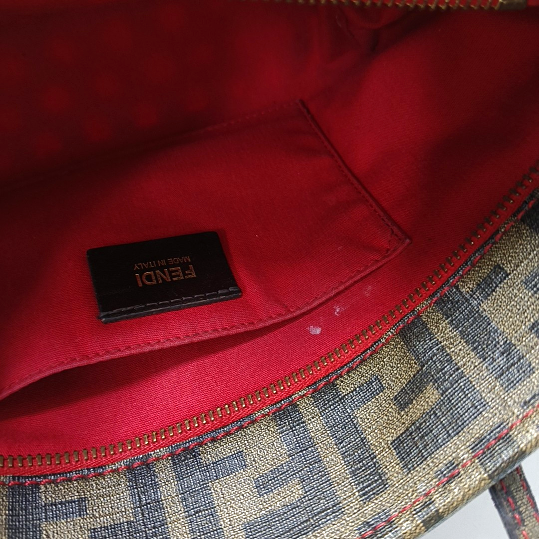 FENDI Tote bag 棕色织物双FHandheld包 Golden hardware-(SKU)-951940750