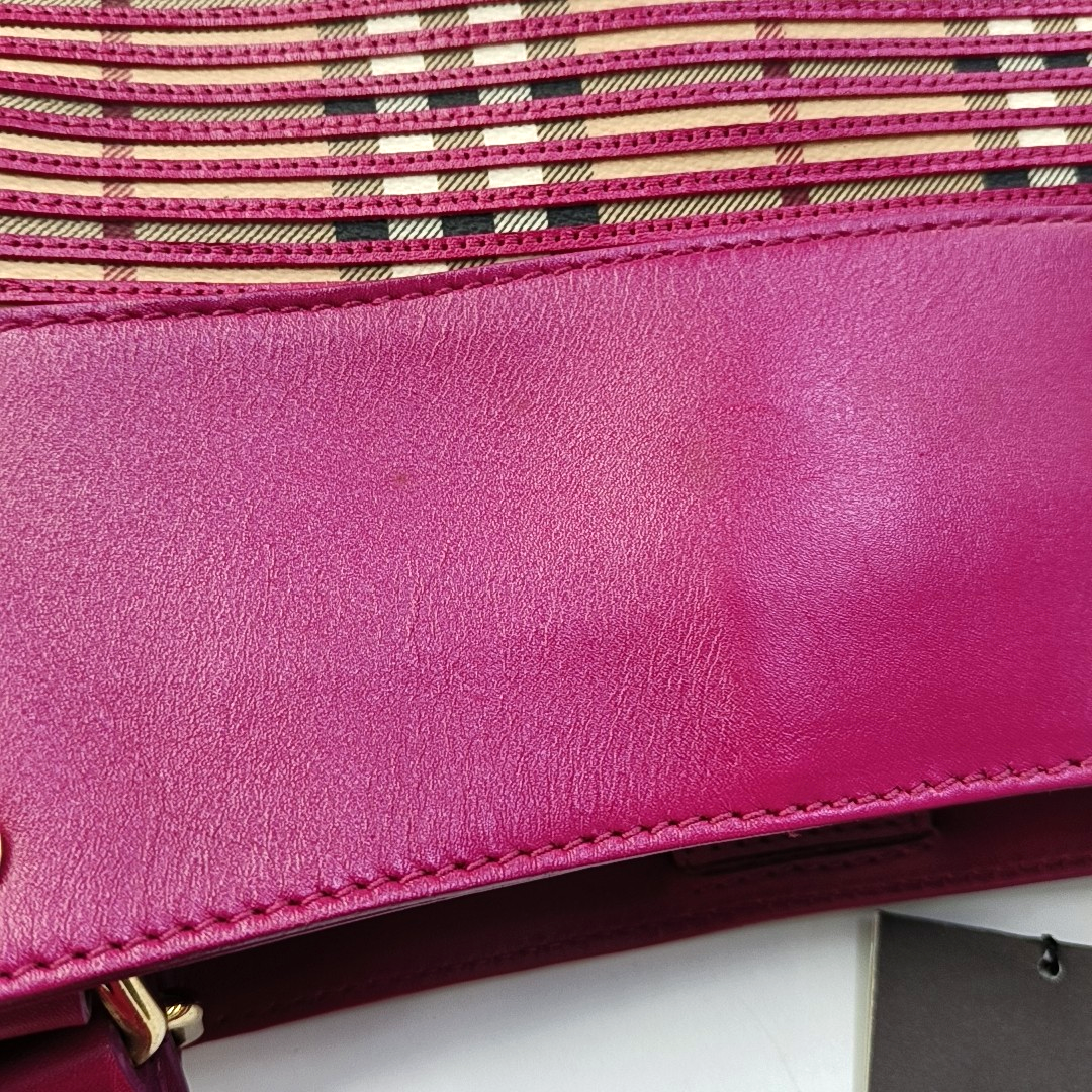 BURBERRY Tote bag Fuchsia Cowhide Warhorse Checkered Quilted Handbag Golden hardware-(SKU)-959437987