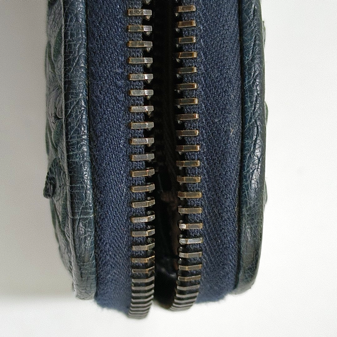 BOTTEGA VENETA Navy Blue Cowhide Braided Wallet Black hardware-(SKU)-952345115