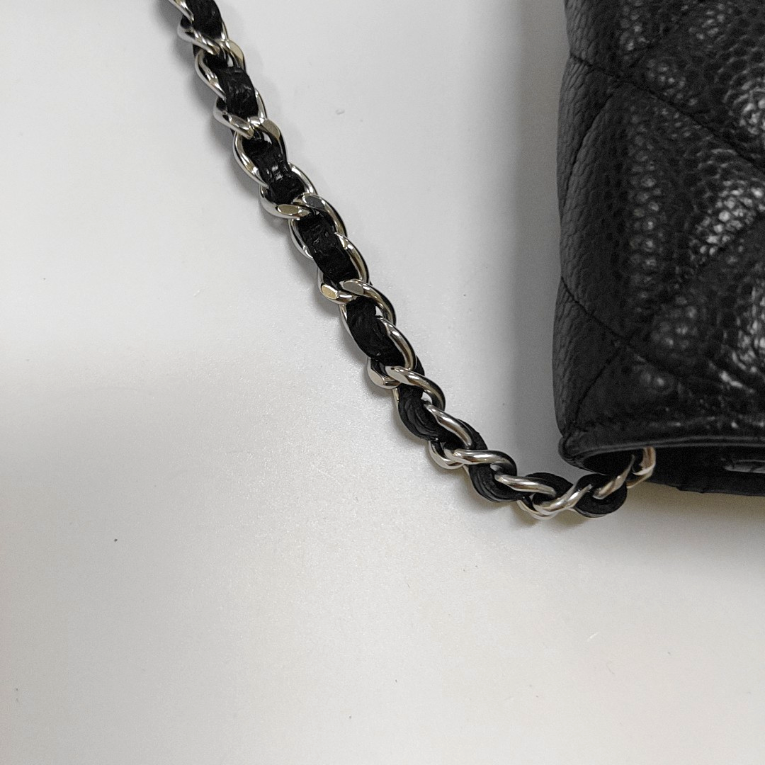 CHANEL WOC Black Caviar Leather Quilted Crossbody Shoulder Bag with Silver Hardware-(SKU)-963482245