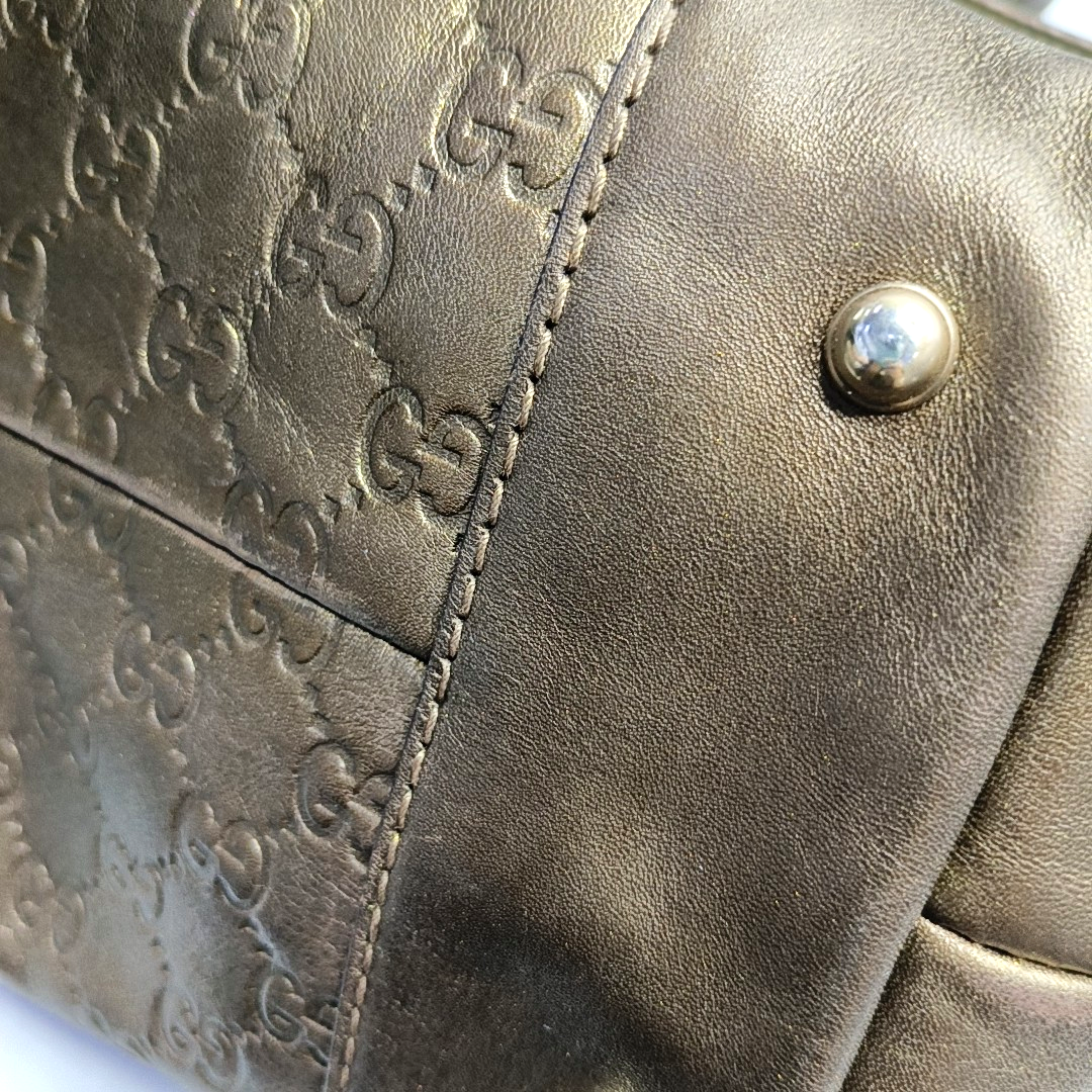 GUCCI Heart Bit Brown cowhide monogram textured handbag, crossbody bag Golden hardware-(SKU)-953515962