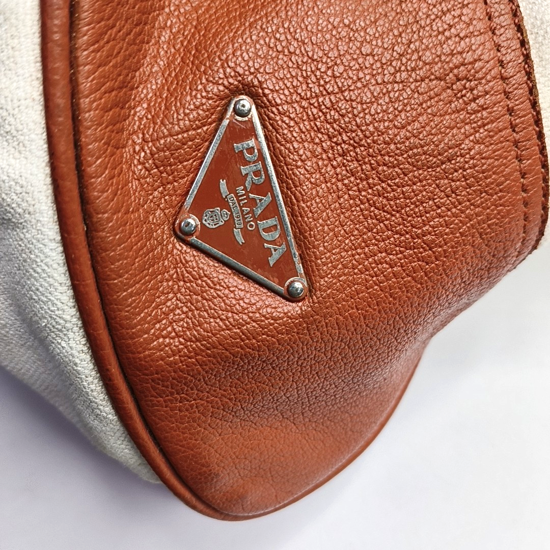 PRADA Tote bag White Canvas Single Shoulder Bag Silver Hardware-(SKU)-959232457