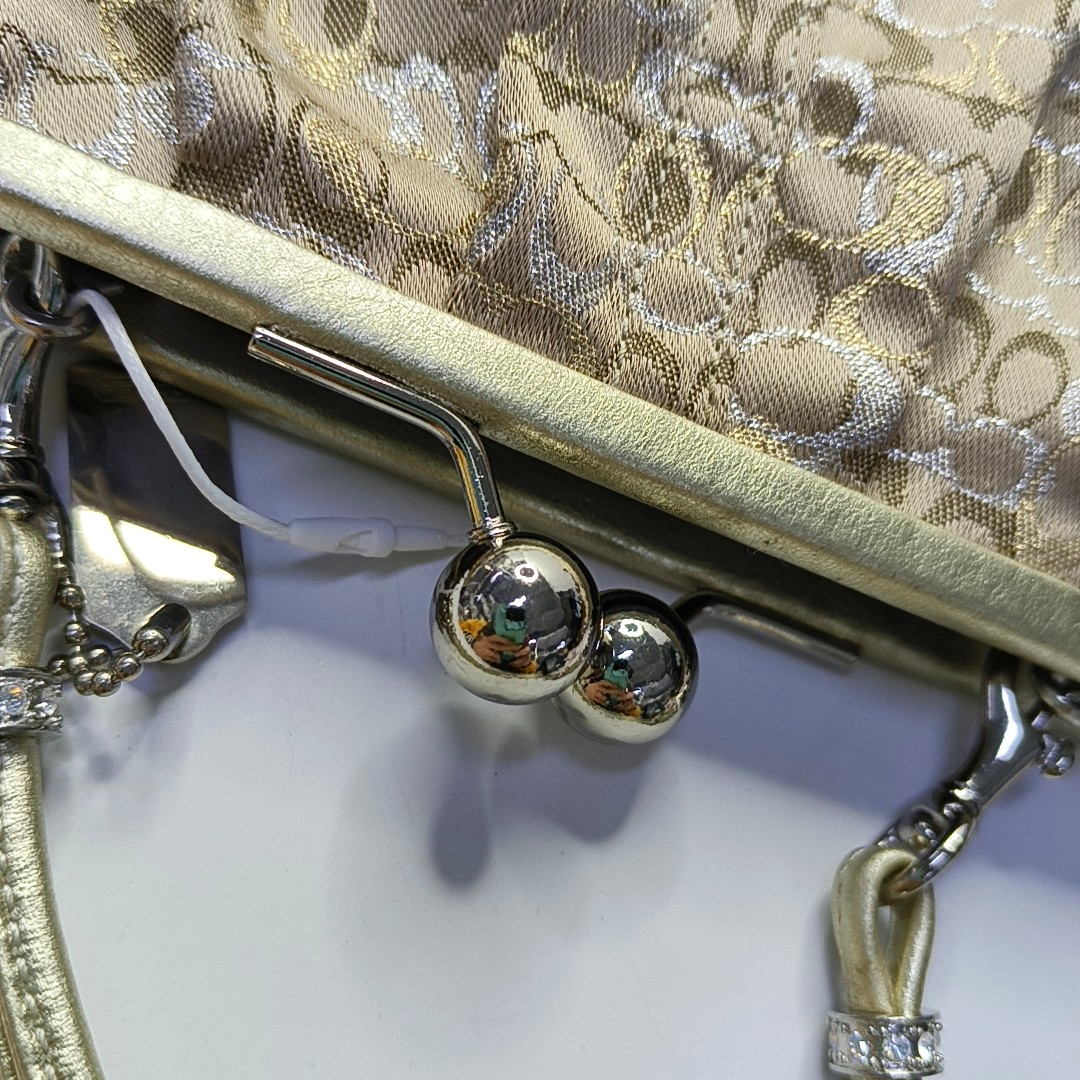 COACH Khaki Fabric Monogram Shoulder Bag Clutch Silver Hardware-(SKU)-943221482