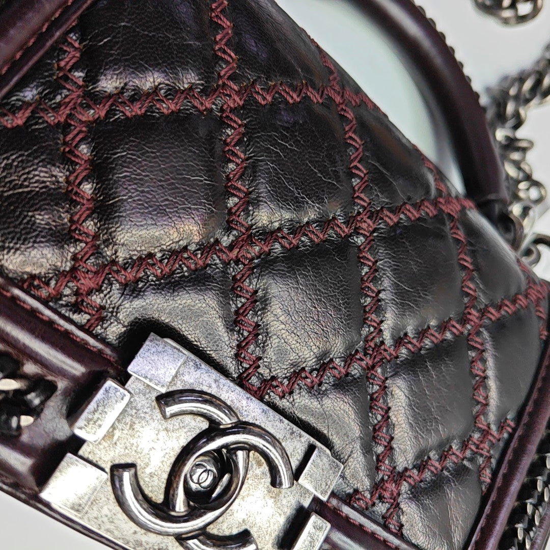 CHANEL BOY CHANEL Small Burgundy Calfskin Quilted Shoulder Bag Tote Crossbody Bag with Detachable Strap Rhodium Hardware 21 Compartments-(SKU)-965756203