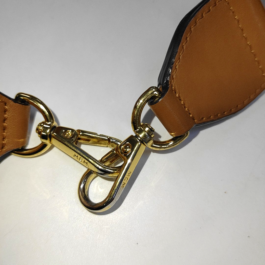 MCM KLASSIK mini Cognac Coated Canvas Monogram Single Shoulder Bag Golden hardware Removable shoulder strap-(SKU)-14432552