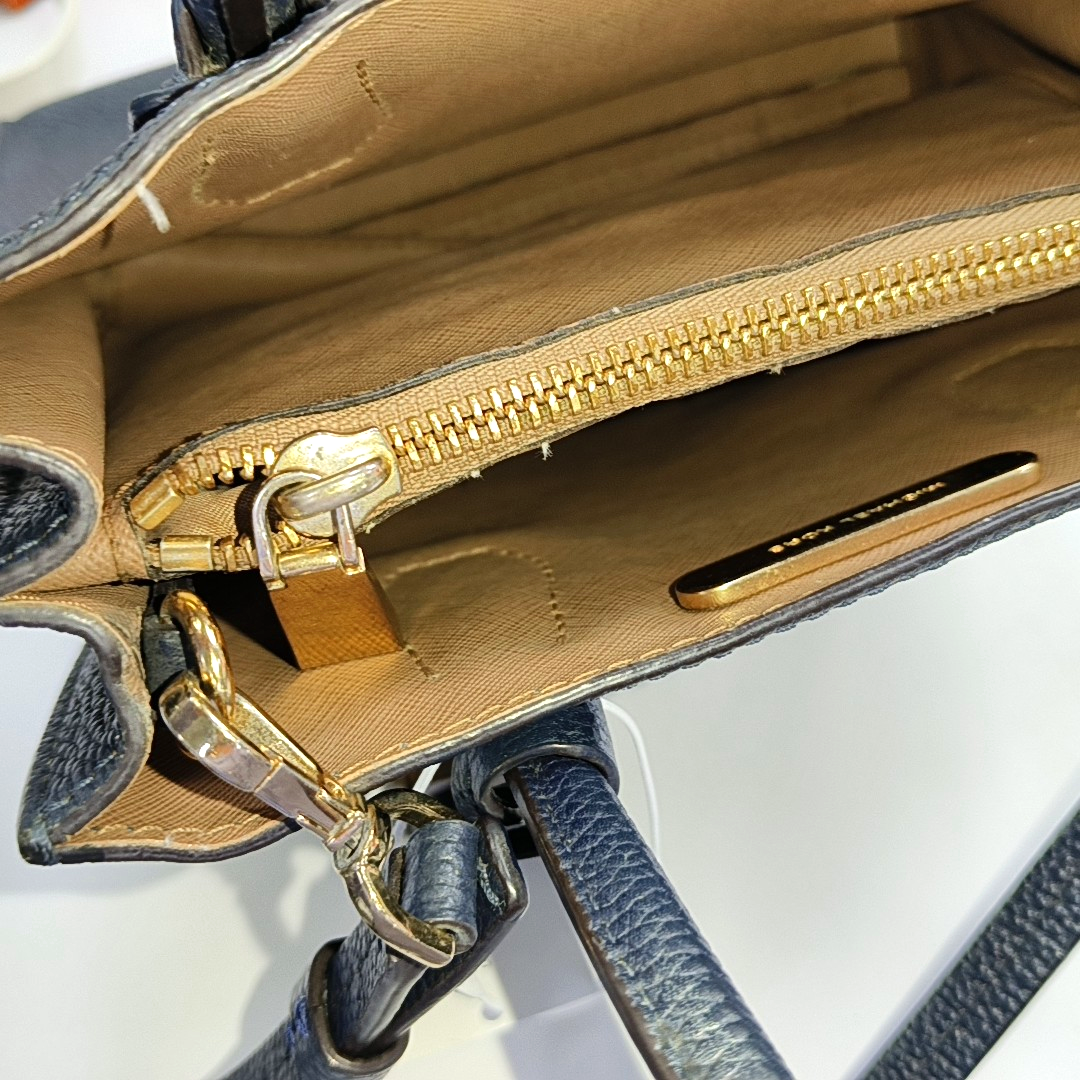 MICHAEL KORS Mercer Medium size Dark Blue Calf Leather Crossbody Shoulder Bag Tote Golden hardware Removable shoulder strap-(SKU)-943526572