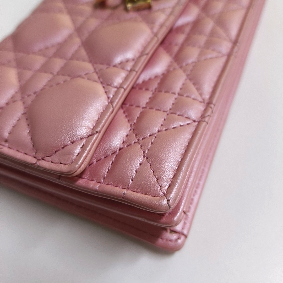 DIOR Lady Dior Mini Pink Lamb Skin Jacquard Quilted Shoulder Bag with Chain Strap, Gold Hardware, Removable Shoulder Strap, Accessories Included-(SKU)-964839672