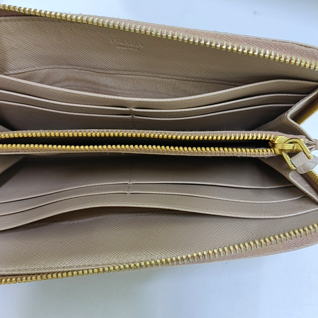 PRADA Fiocco Bow Nude Pink Cowhide Crosshatch Wallet Golden hardware-(SKU)-959793170