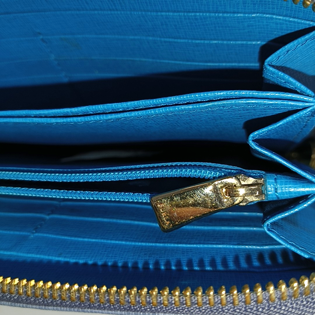 FURLA Blue Leather Embossed Wallet Golden hardware-(SKU)-940647077