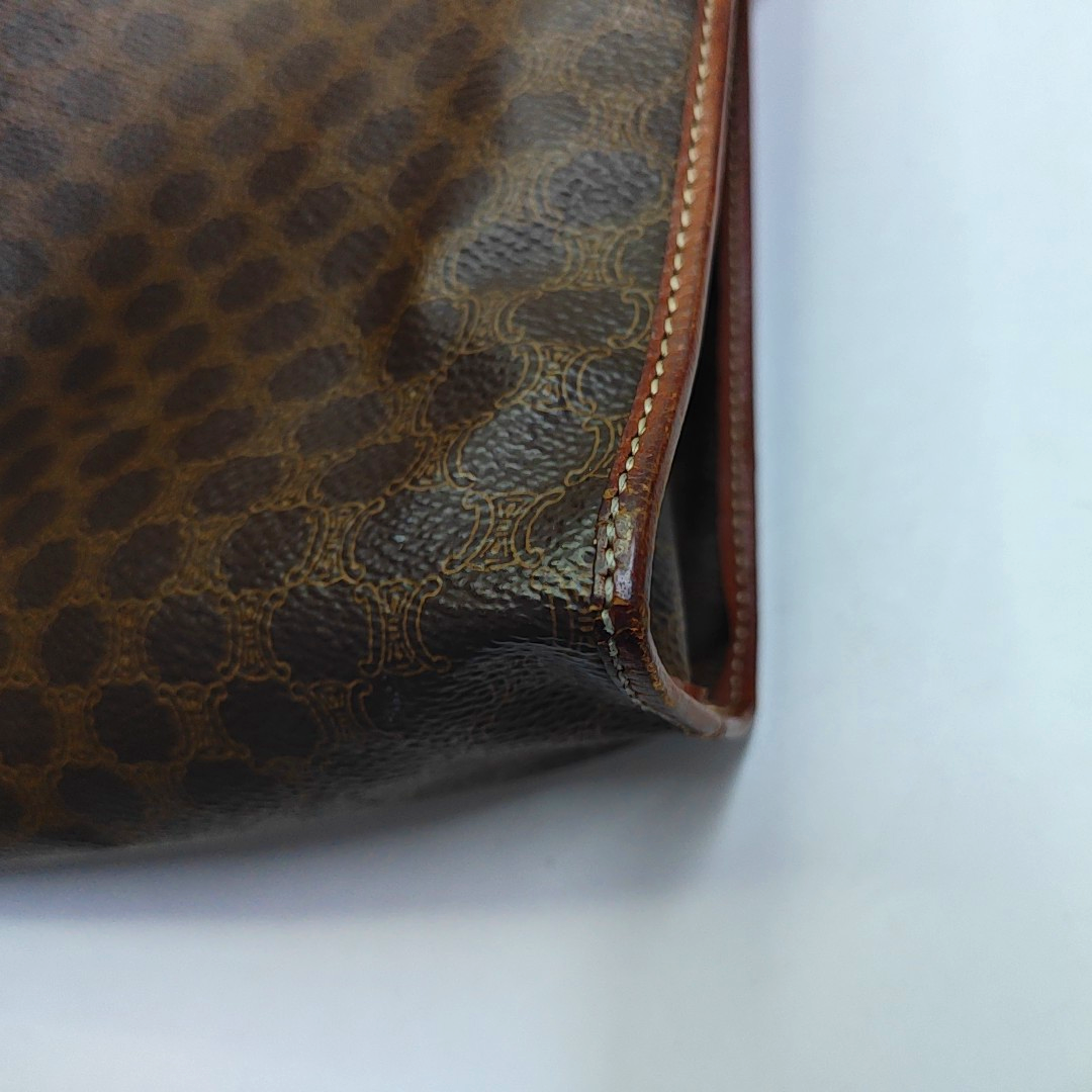 CELINE Brown Coated Canvas Triumph Clutch Golden hardware-(SKU)-946249949