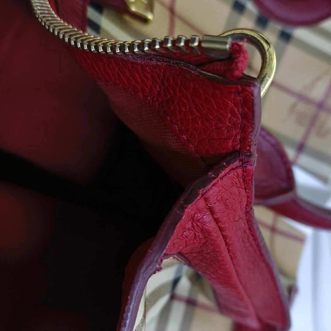 BURBERRY Red Coated Canvas Warhorse Plaid Single Shoulder Bag Golden hardware Removable shoulder strap-(SKU)-948483187