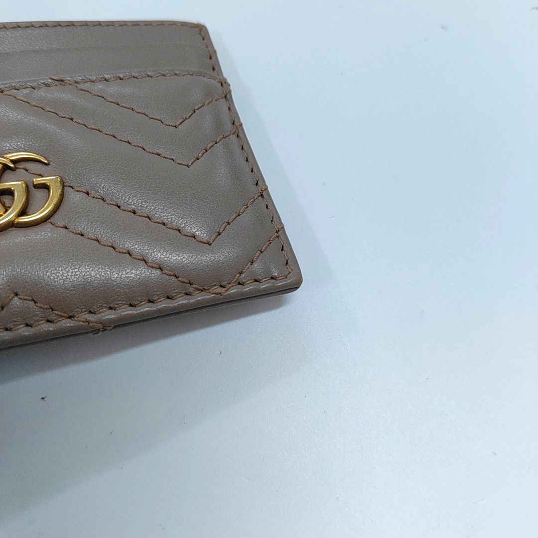 GUCCI GG Marmont Nude Pink Leather Quilted wavy pattern Card Case Golden hardware-(SKU)-956155402