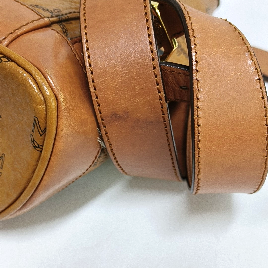 MCM Cognac Coated Canvas Monogrammed Backpack Golden hardware-(SKU)-951930001