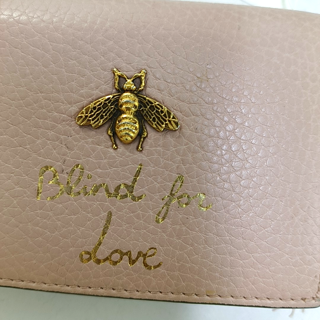 GUCCI Animalier Pink Leather Bee Wallet Golden hardware Complete Accessories-(SKU)-959367286