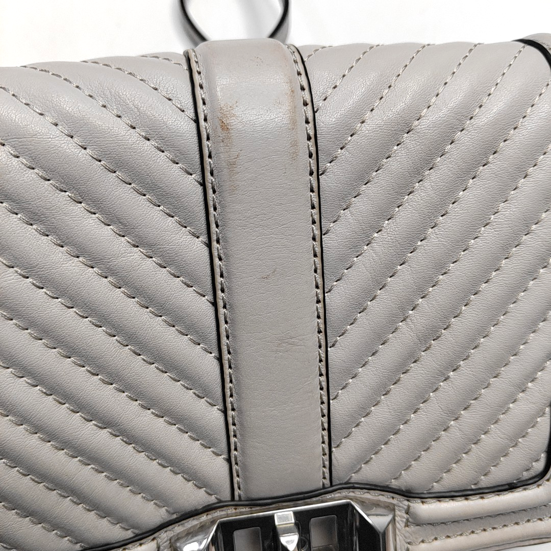 REBECCA MINKOFF Love Small size Gray leather quilted crossbody bag/shoulder bag Silver Hardware-(SKU)-943935965