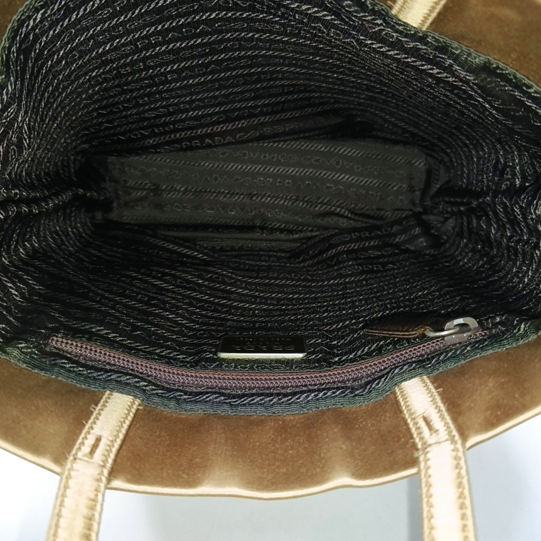 PRADA Gold Fabric Logo Tote Bag Golden hardware-(SKU)-947749658