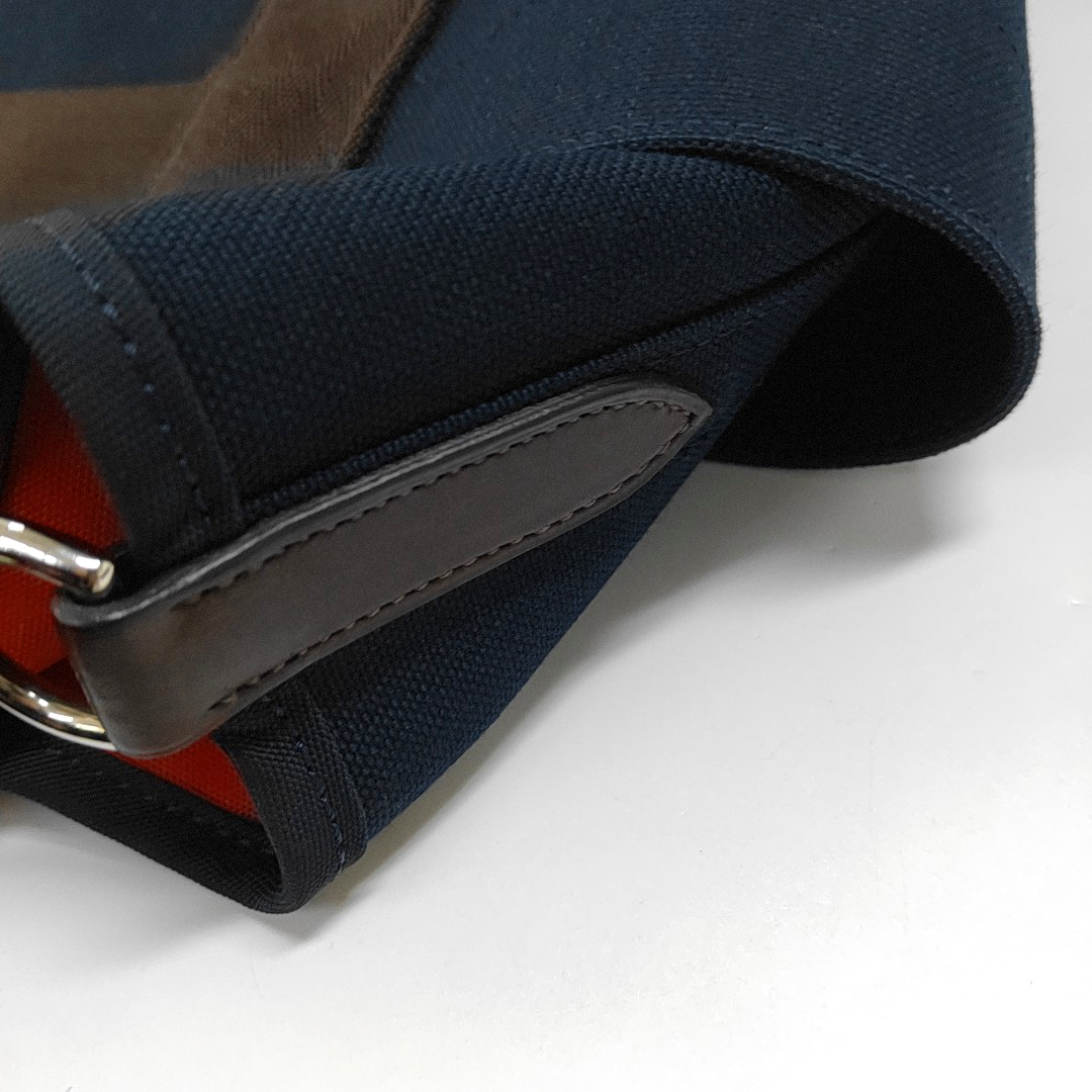 HERMÈS Sac De Pansage 38 Deep Blue Canvas Crossbody Shoulder Bag Tote Bag Silver Hardware D Engraving Removable Shoulder Strap-(SKU)-959089355