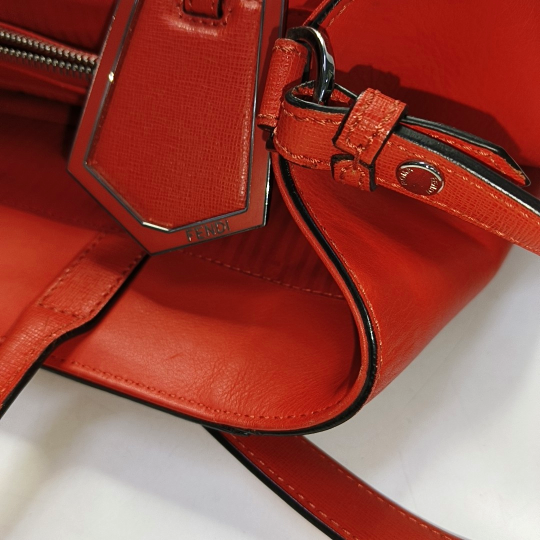 FENDI 2 Jours Medium size Red Calf Leather Crossbody Shoulder Bag Tote Silver Hardware Removable shoulder strap-(SKU)-945410745