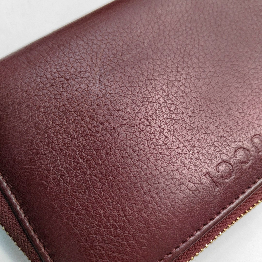 GUCCI Burgundy Calfskin Leather Wallet Gold Red Hardware-(SKU)-954574348