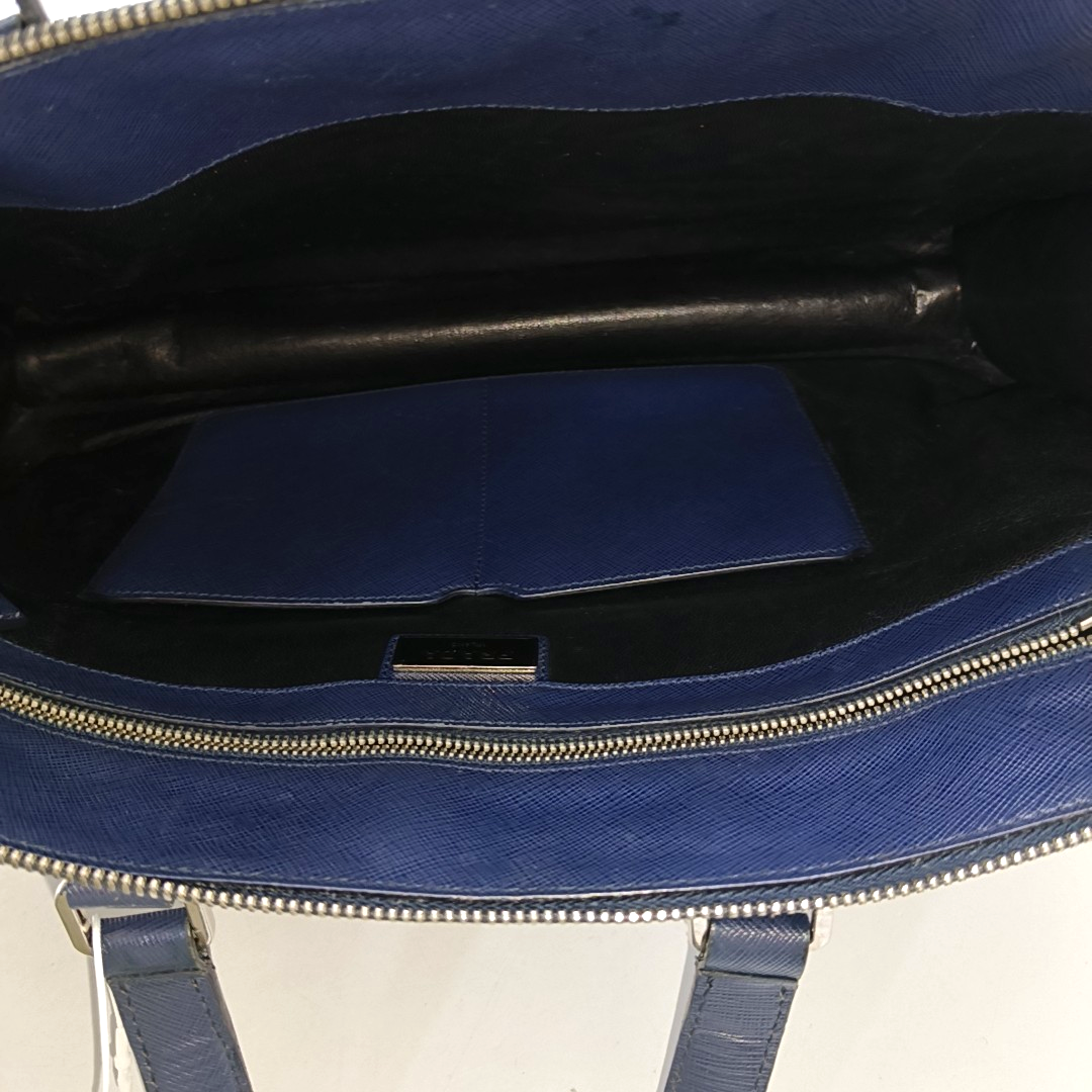 PRADA Dark Blue Leather Handbag Silver Hardware-(SKU)-954413734