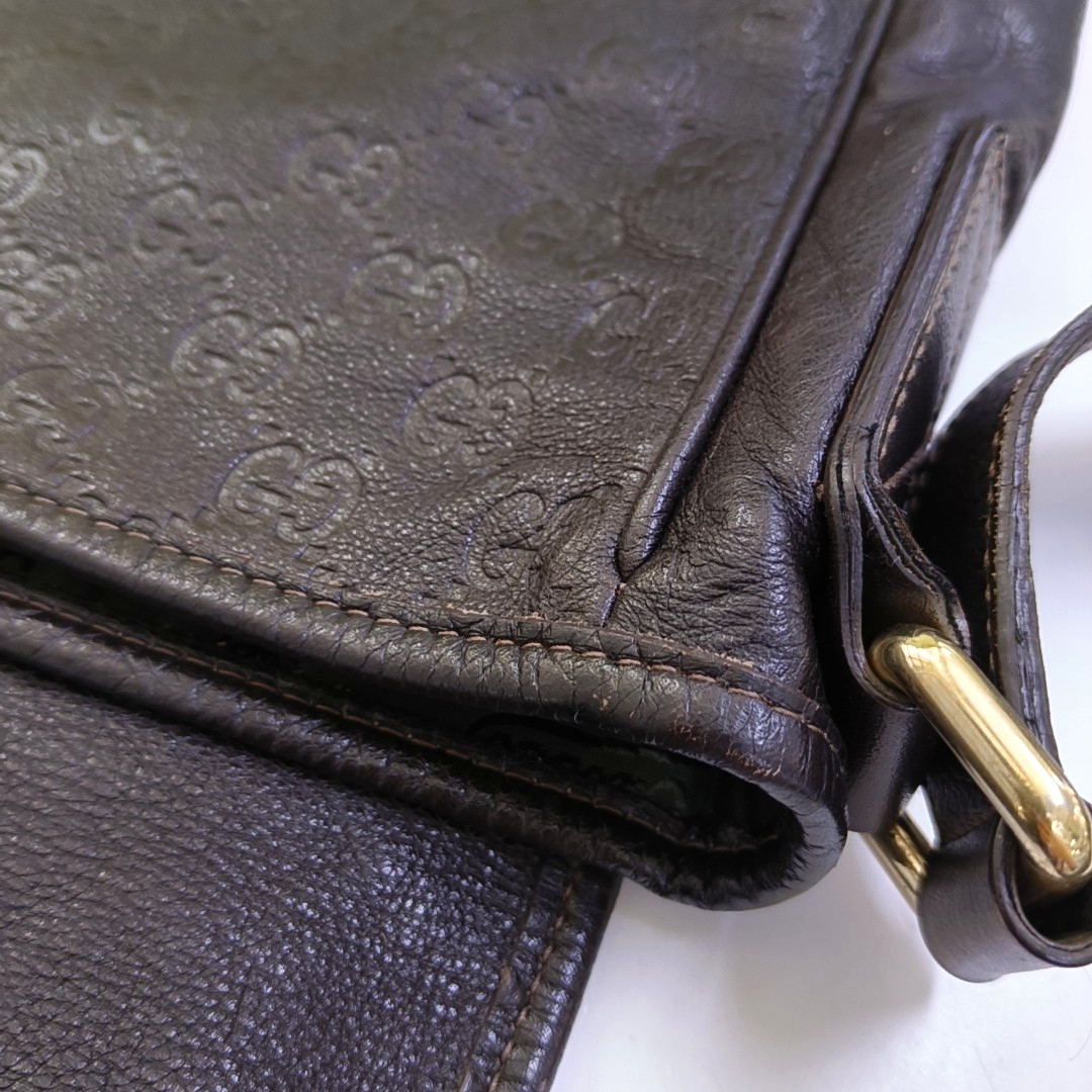 GUCCI Dark Brown Cowhide Monogram Stamped Crossbody Bag Single Shoulder Bag Golden hardware-(SKU)-958917159