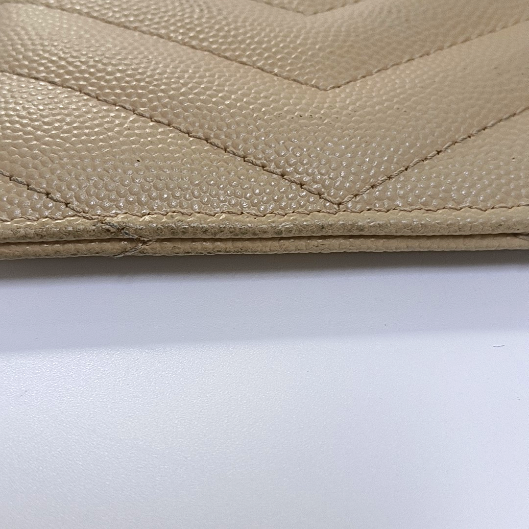 YSL MONOGRAM 米色牛皮绗缝V纹卡包 Golden hardware-(SKU)-960710040