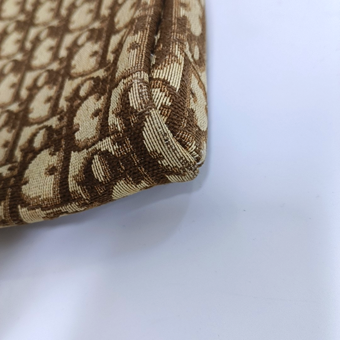 DIOR Khaki Canvas Monogrammed Floral Clutch Brown Hardware-(SKU)-939778735