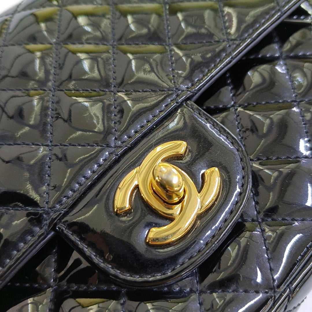 CHANEL CLASSIC FLAP Medium Black Patent Leather Cannage Flap Single Shoulder Bag Gold Black Red Hardware 13 Clasp-(SKU)-969308446