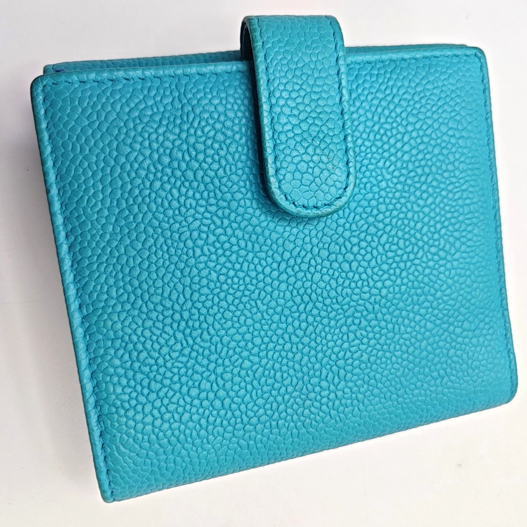 CHANEL Blue pebbled leather wallet Silver Hardware 17nan-(SKU)-947387865
