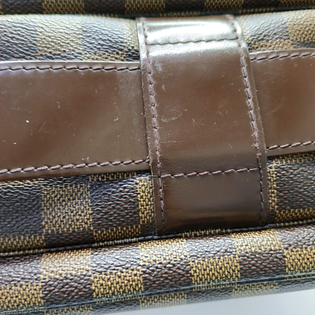 LOUIS VUITTON NAVIGLIO Brown Coated Canvas Checkered Single Shoulder Bag Crossbody Gold Brown Hardware-(SKU)-956274332