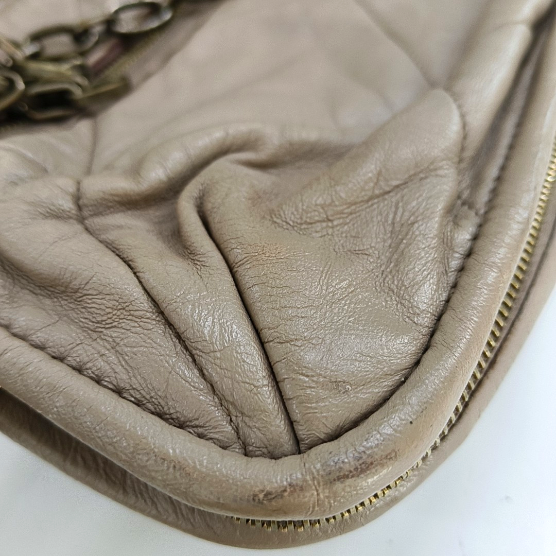 LANVIN Grey Leather Quilted Single Shoulder Bag Gold Brown Hardware-(SKU)-14232379