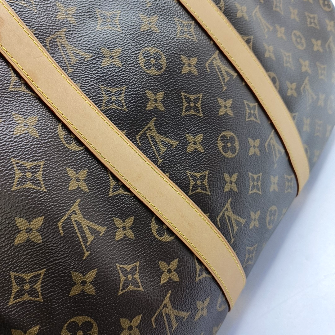 LOUIS VUITTON KEEPALL 50, brown coated canvas monogram Boston bag, shoulder bag, handbag with golden hardware and detachable strap-(SKU)-958409659