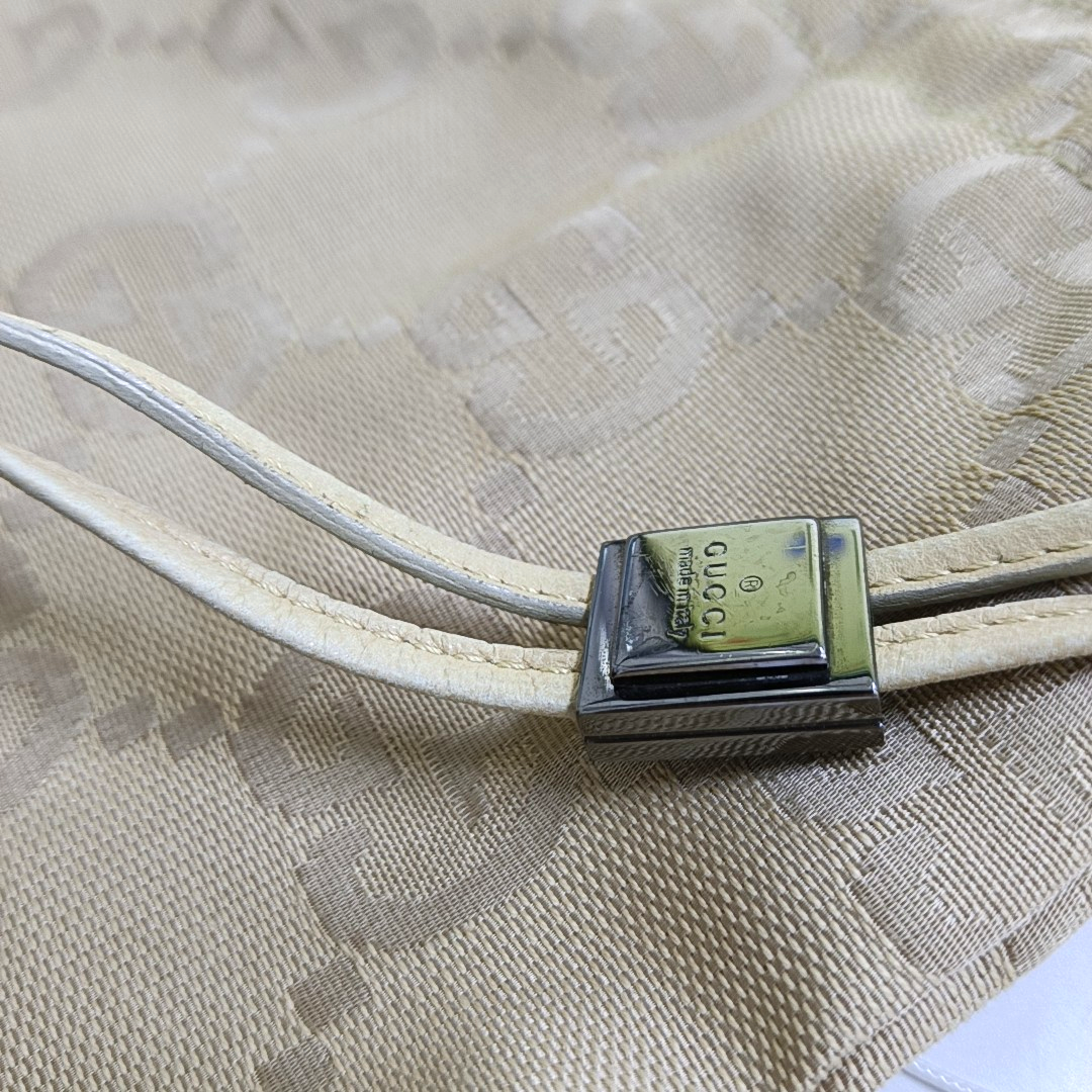 GUCCI Bucket bag Beige Canvas Monogrammed Handbag Golden Silver Hardware-(SKU)-955357697