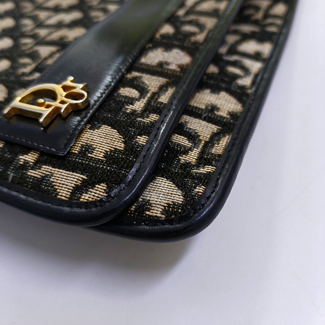 DIOR Brown Canvas Monogrammed Clutch Golden hardware-(SKU)-956712038
