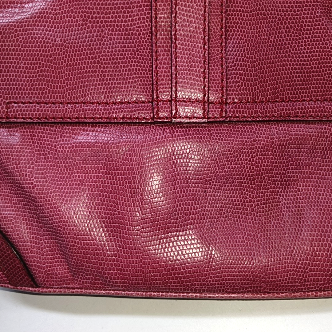 BURBERRY Red Cowhide Embossed Shoulder Bag Tote Silver Hardware-(SKU)-928563763