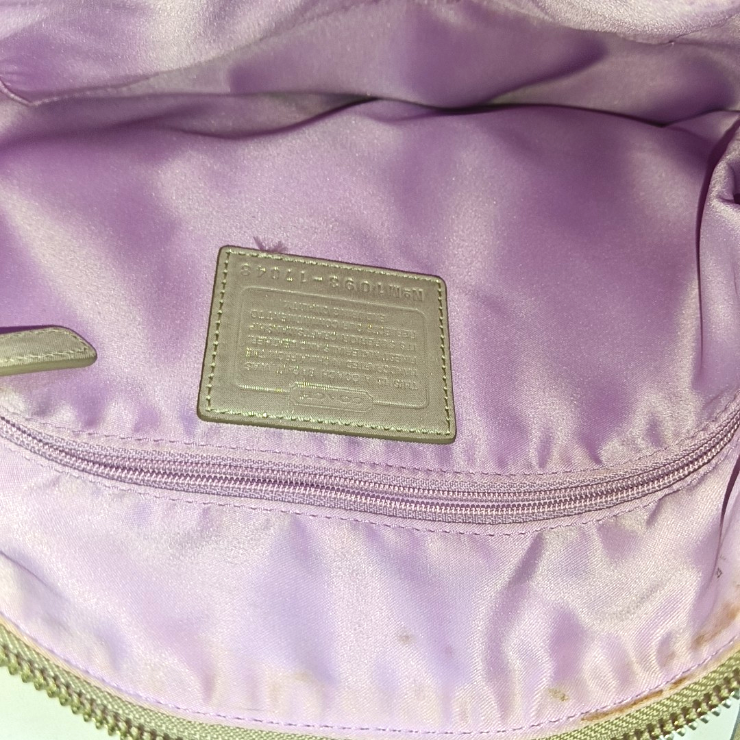 COACH Champagne Special Material Patchwork Quilted Single Shoulder Bag Silver Hardware Removable shoulder strap-(SKU)-937632095
