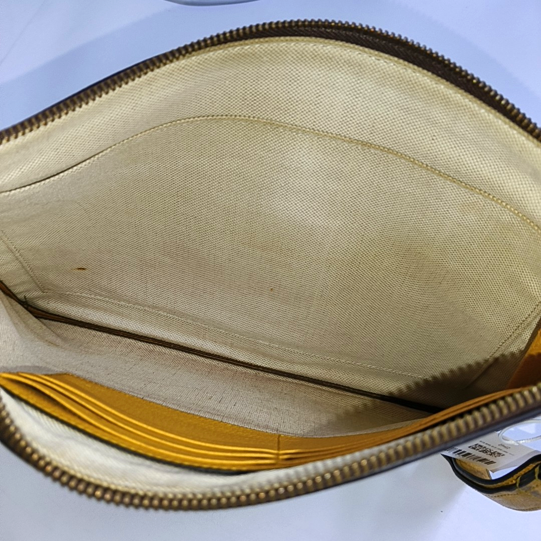 GUCCI Neo Vintage Khaki Coated Canvas Monogram Tiger Head Bag Clutch Golden hardware-(SKU)-946504003
