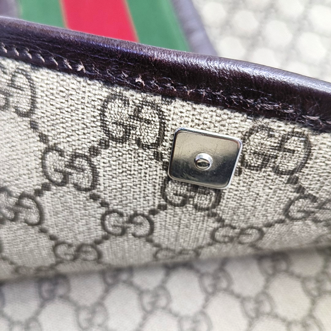 GUCCI GG Supreme Ebony Canvas Monogram Stripe Shoulder Bag Tote Crossbody Silver Hardware-(SKU)-953758546