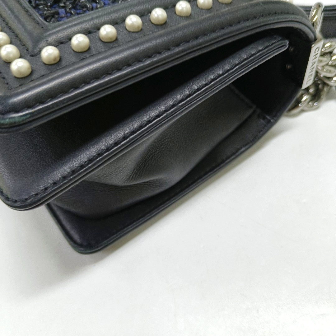 CHANEL BOY CHANEL Small Size Black Fabric Quilted Four Shoulder Bag, Crossbody Bag with Detachable Strap-(SKU)-967025259