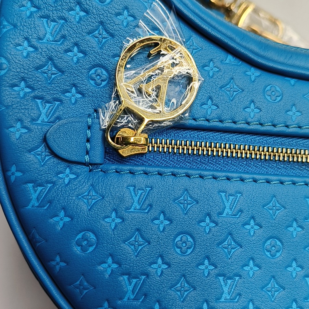 LOUIS VUITTON LOOP Blue Leather Monogram Pea Pod Bag with Shoulder Strap, Gold Hardware, 2 Removable Shoulder Straps-(SKU)-953032437