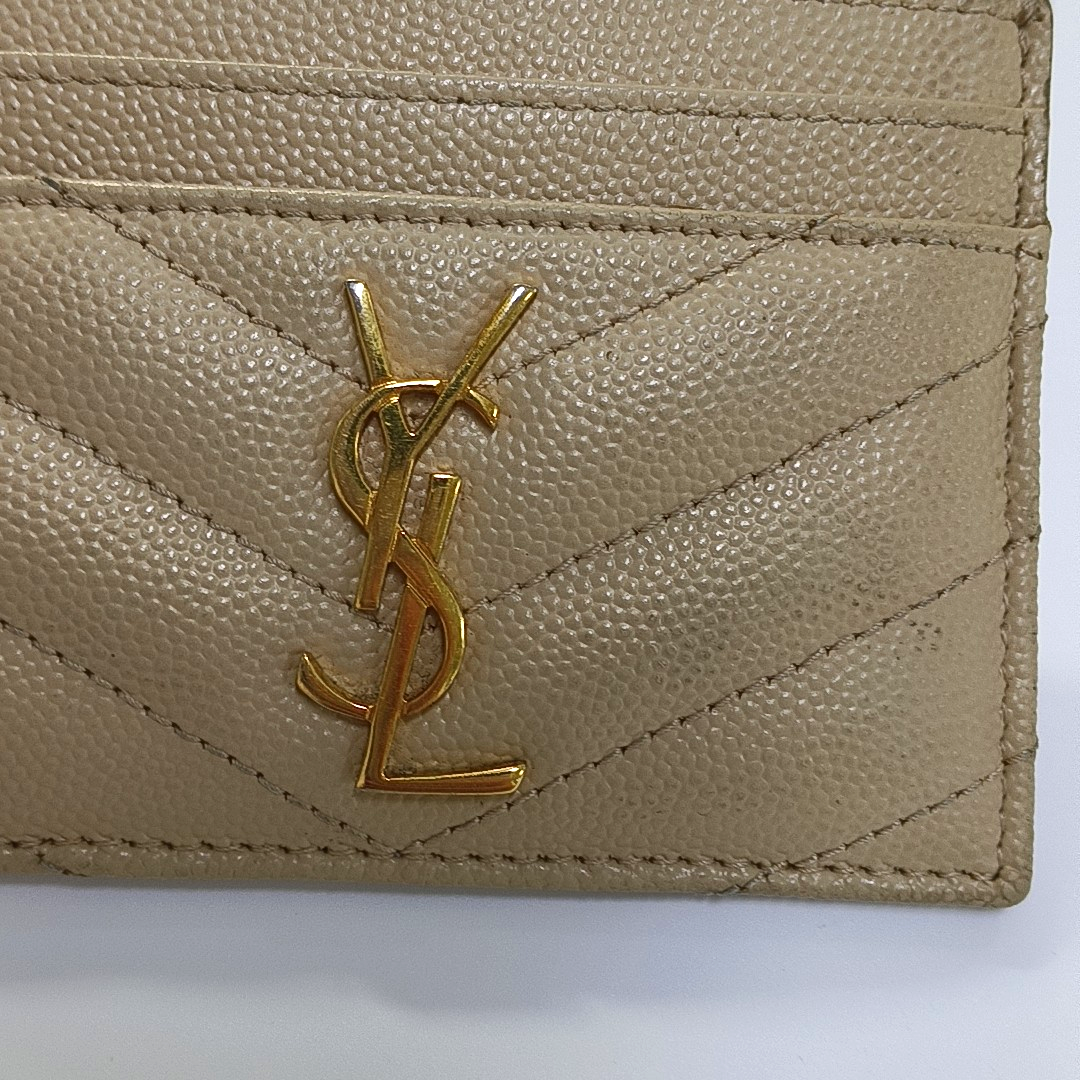 YSL MONOGRAM 米色牛皮绗缝V纹卡包 Golden hardware-(SKU)-960710040