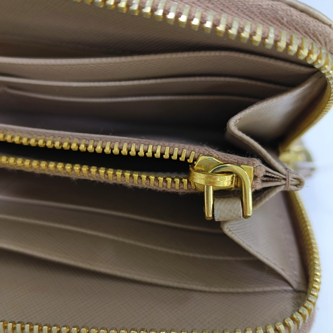 PRADA Fiocco Bow Nude Pink Cowhide Crosshatch Wallet Golden hardware-(SKU)-959793170