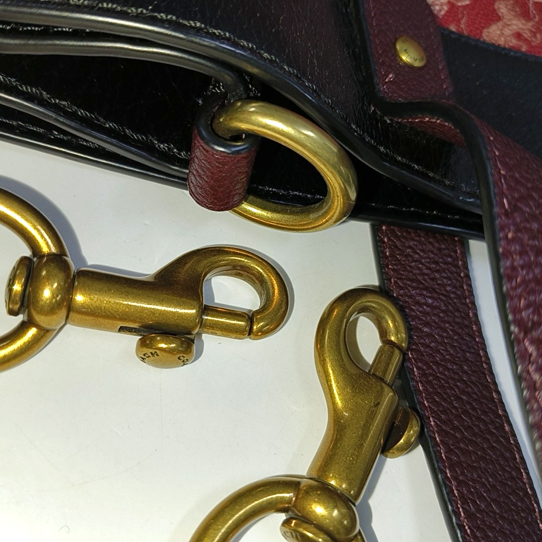 COACH FIELD Red Coated Canvas Carriage Single Shoulder Bag Crossbody Bag Handbag Golden hardware Pouch detachable shoulder strap-(SKU)-14243470