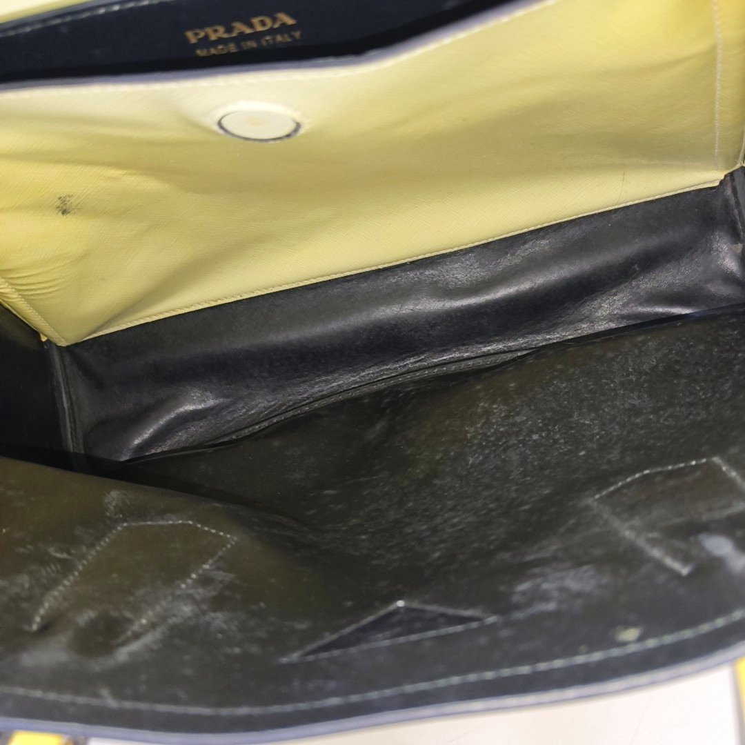 PRADA Double Yellow cowhide logo cross-grain shoulder bag Golden hardware Removable shoulder strap-(SKU)-945527362