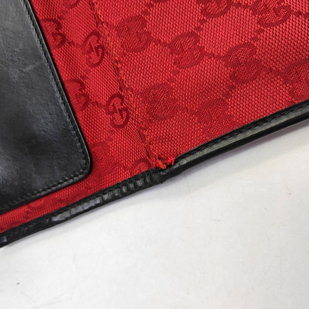 GUCCI Red Canvas Monogrammed Jacquard Shoulder Bag Silver Hardware-(SKU)-948846460