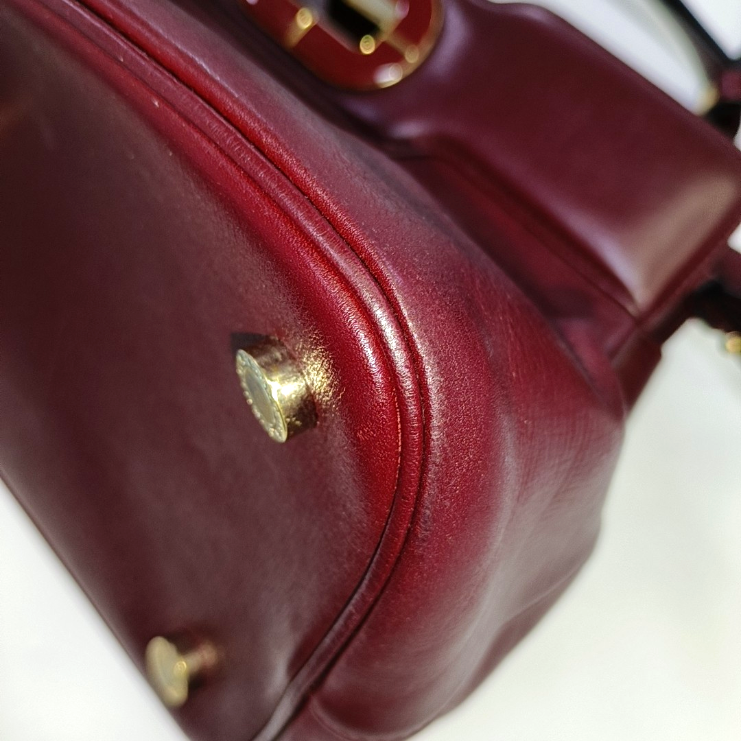 BVLGARI ISABELLA ROSSELLINI Burgundy Cowhide Single Shoulder Bag Handbag Crossbody Golden hardware Removable shoulder strap-(SKU)-931850112